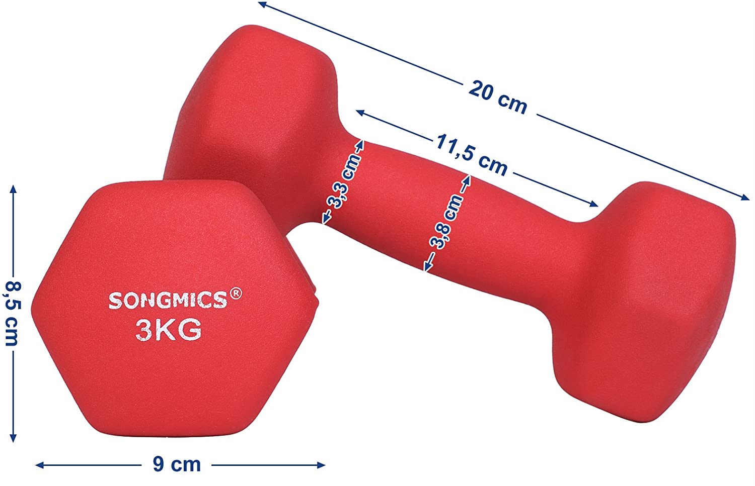 Nancy's Curries Dumbbells - Halterset - Gewichten - Set van 2 - Rood - 3 KG per stuk