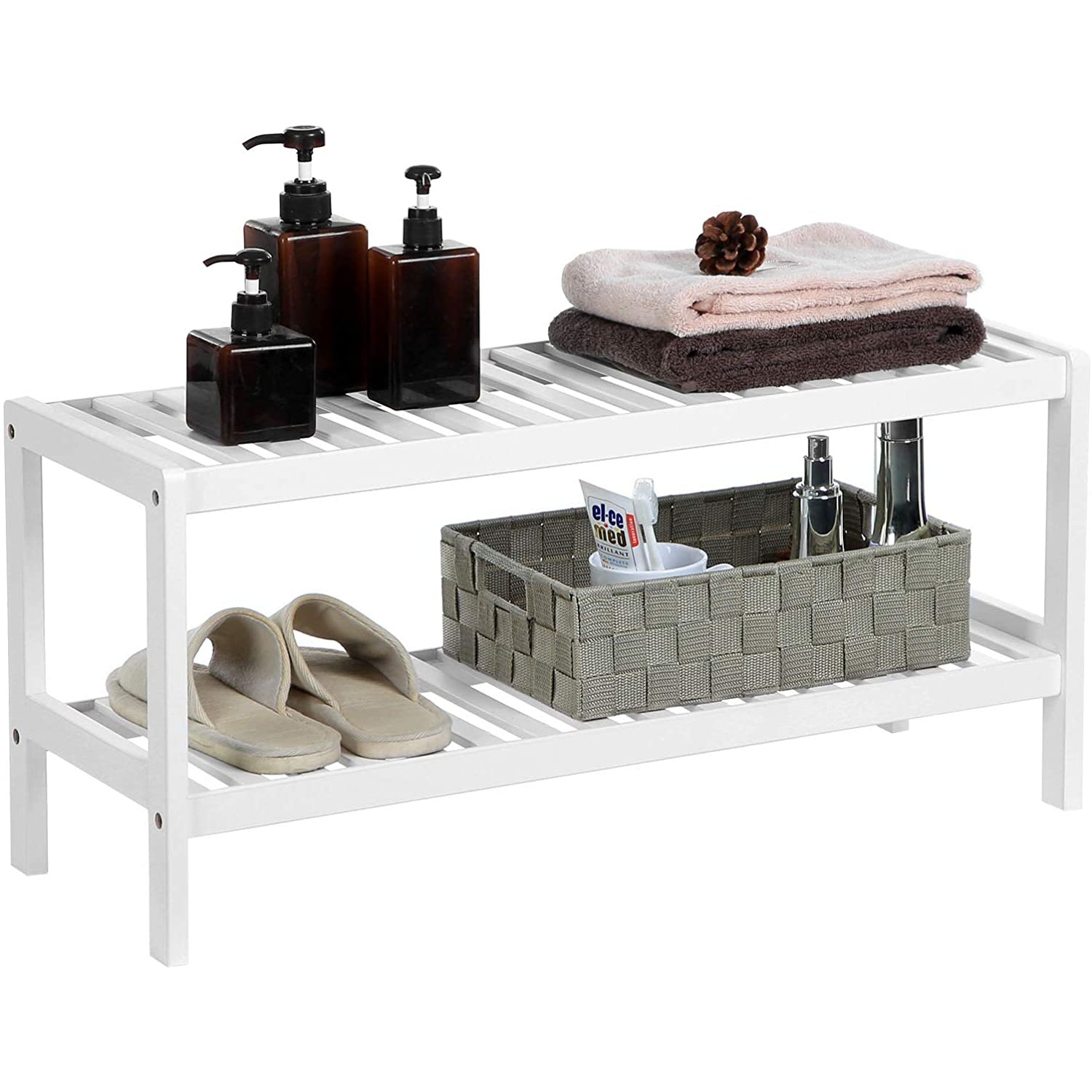 Nancy's Charneca Schoenenrek - Rek voor 6 paar schoenen - Wit - Bamboe - ± 70 x 25 x 30 cm