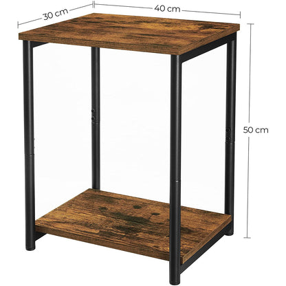 Nancy's Gervais Bijzettafel - Nachtkastje - Salontafel - Bruin - Zwart - Bewerkt Hout - Metaal - 40 x 30 x 50 cm
