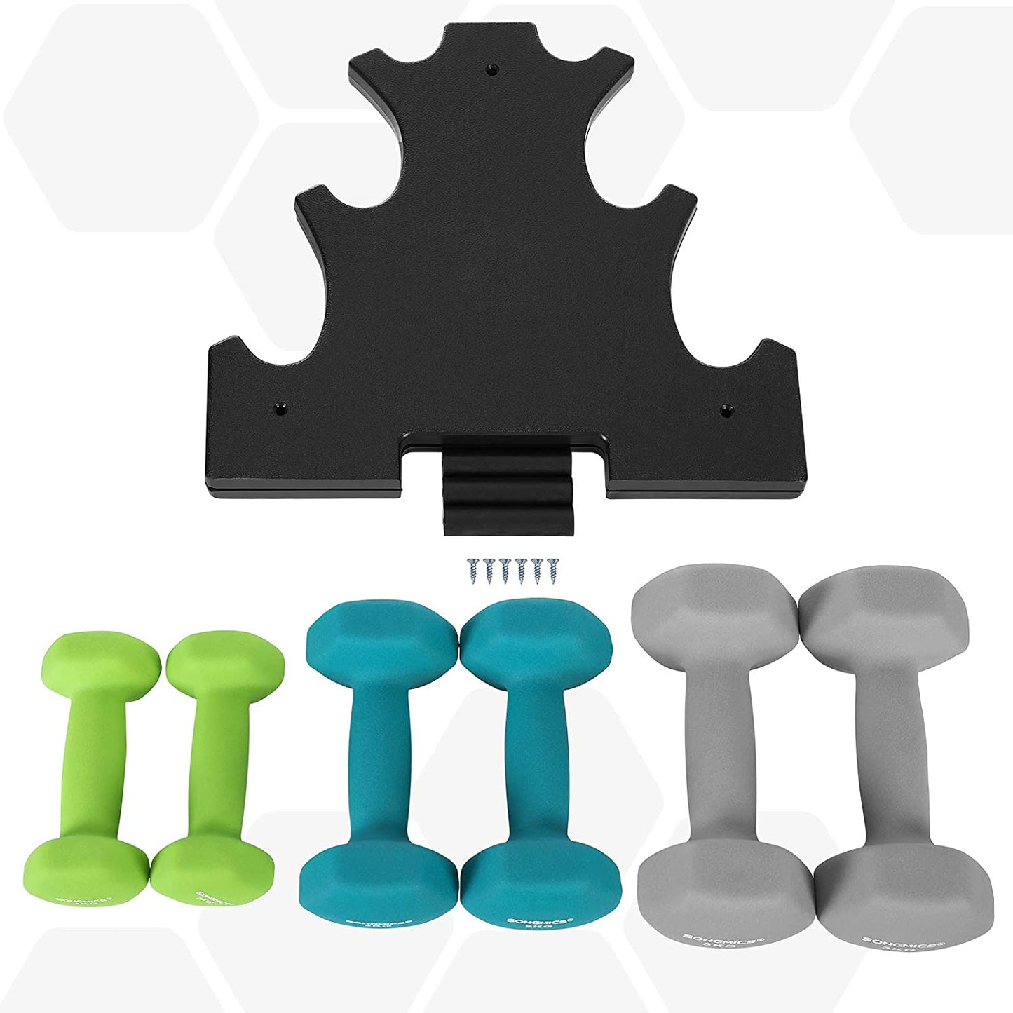 Nancy's Dumbells Set - Halters - Zeskant - Halterrek - 1 kg - 2 kg - 3 kg - Krachttraining - Limegroen - Aquamarijn - Lichtgrijs