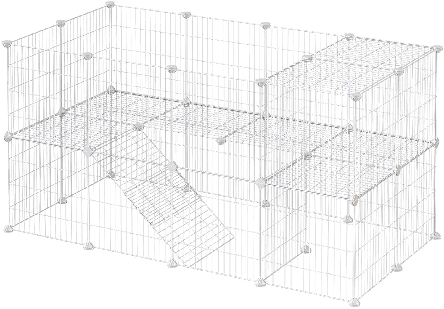 Cage pour animaux Charlottenburgh de Nancy - Clapier à lapins - Cochon d'Inde - 2 étages - Grillage métallique - Blanc - 143 x 73 x 71 cm 