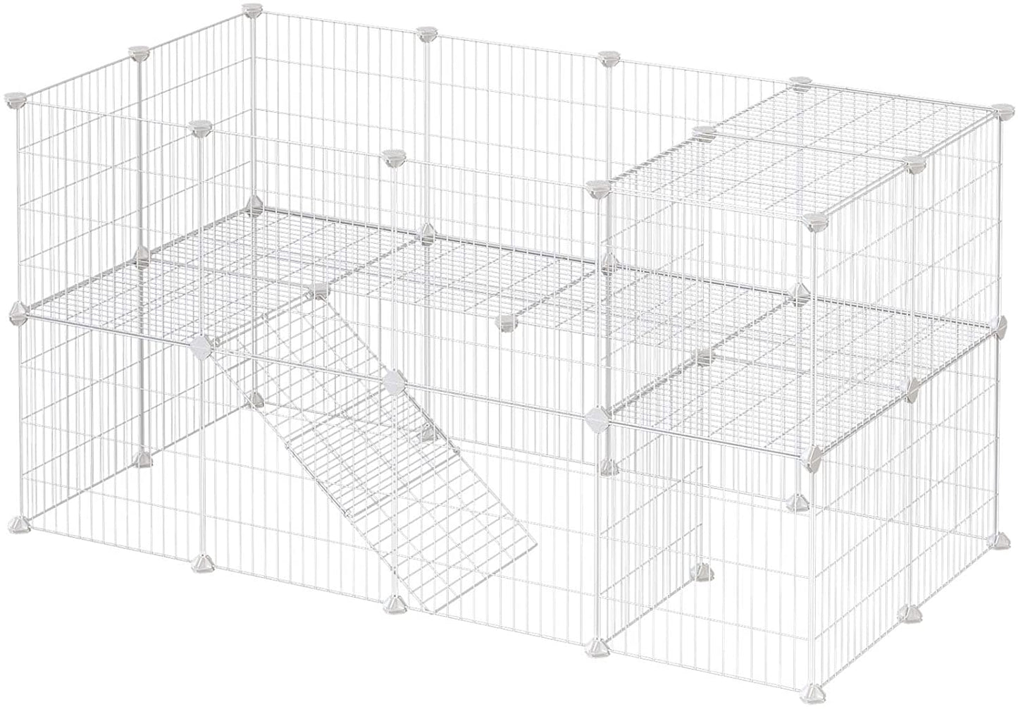 Nancy's Charlottenburgh Animal Cage - Rabbit Hutch - Guinea Pig - 2 Floors - Metal Mesh - White - 143 x 73 x 71 cm 