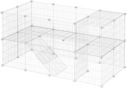 Nancy's Charlottenburgh Animal Cage - Rabbit Hutch - Guinea Pig - 2 Floors - Metal Mesh - White - 143 x 73 x 71 cm 