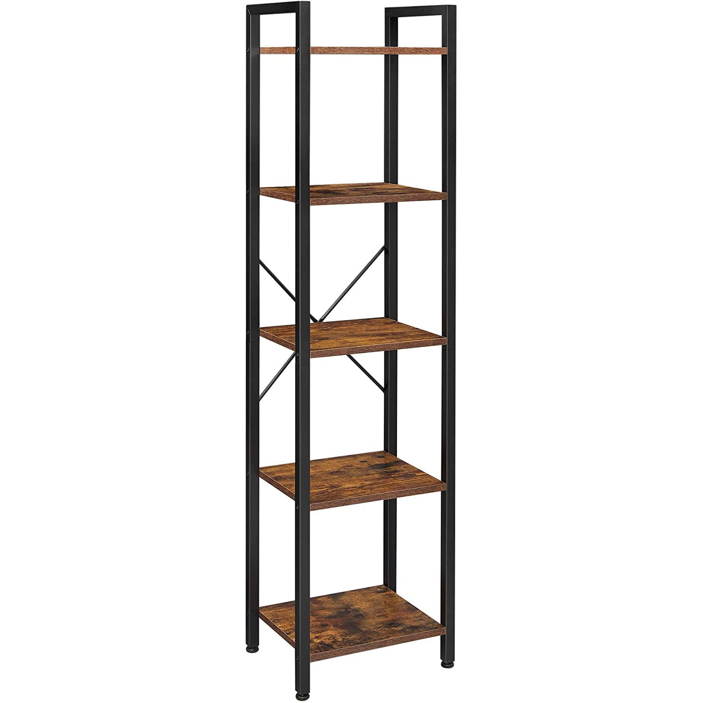 Nancy's Burke Opbergrek - Boekenkast - Open Kast - 5 Niveaus - Vintage - Industrieel - Bruin -Bewerkt Hout - Metaal - ± 40 x 30 x 145 cm