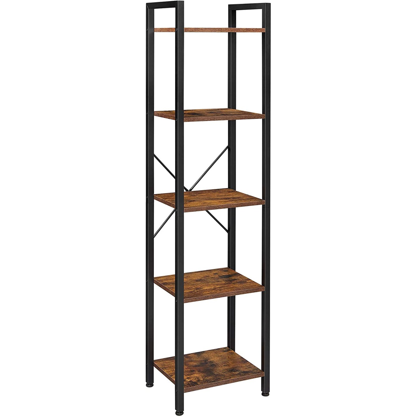 Nancy's Burke Opbergrek - Boekenkast - Open Kast - 5 Niveaus - Vintage - Industrieel - Bruin -Bewerkt Hout - Metaal - 40 x 30 x 146 cm