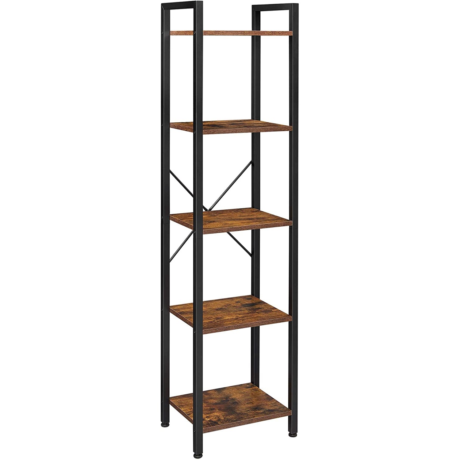 Nancy's Burke Opbergrek - Boekenkast - Open Kast - 5 Niveaus - Vintage - Industrieel - Bruin -Bewerkt Hout - Metaal - ± 40 x 30 x 145 cm