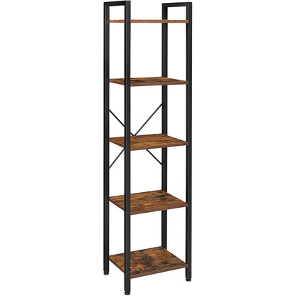 Nancy's Burke Opbergrek - Boekenkast - Open Kast - 5 Niveaus - Vintage - Industrieel - Bruin -Bewerkt Hout - Metaal - ± 40 x 30 x 145 cm
