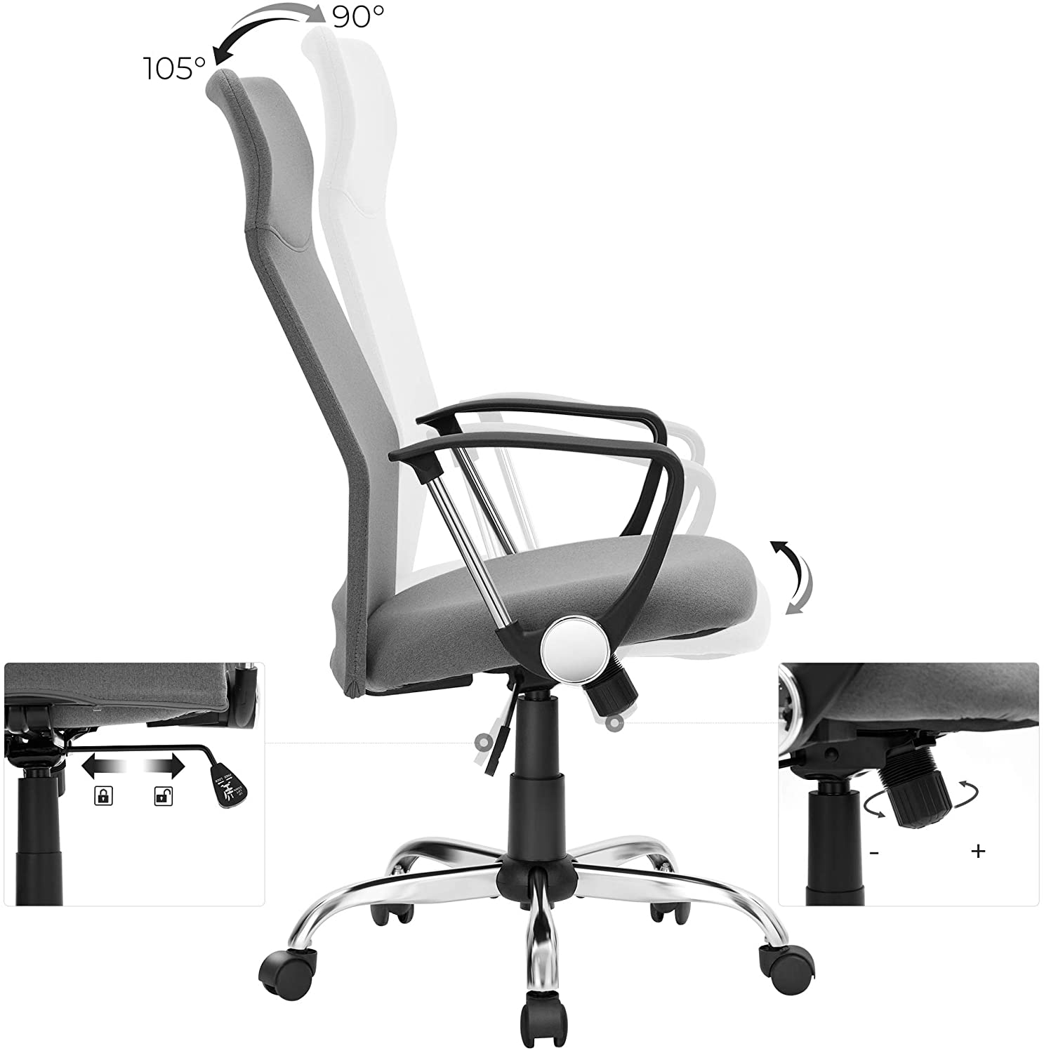 Nancy's Hays Bureaustoel - Draaistoel - Ergonomisch - Gestoffeerd - Hoogte Verstelbaar - Grijs