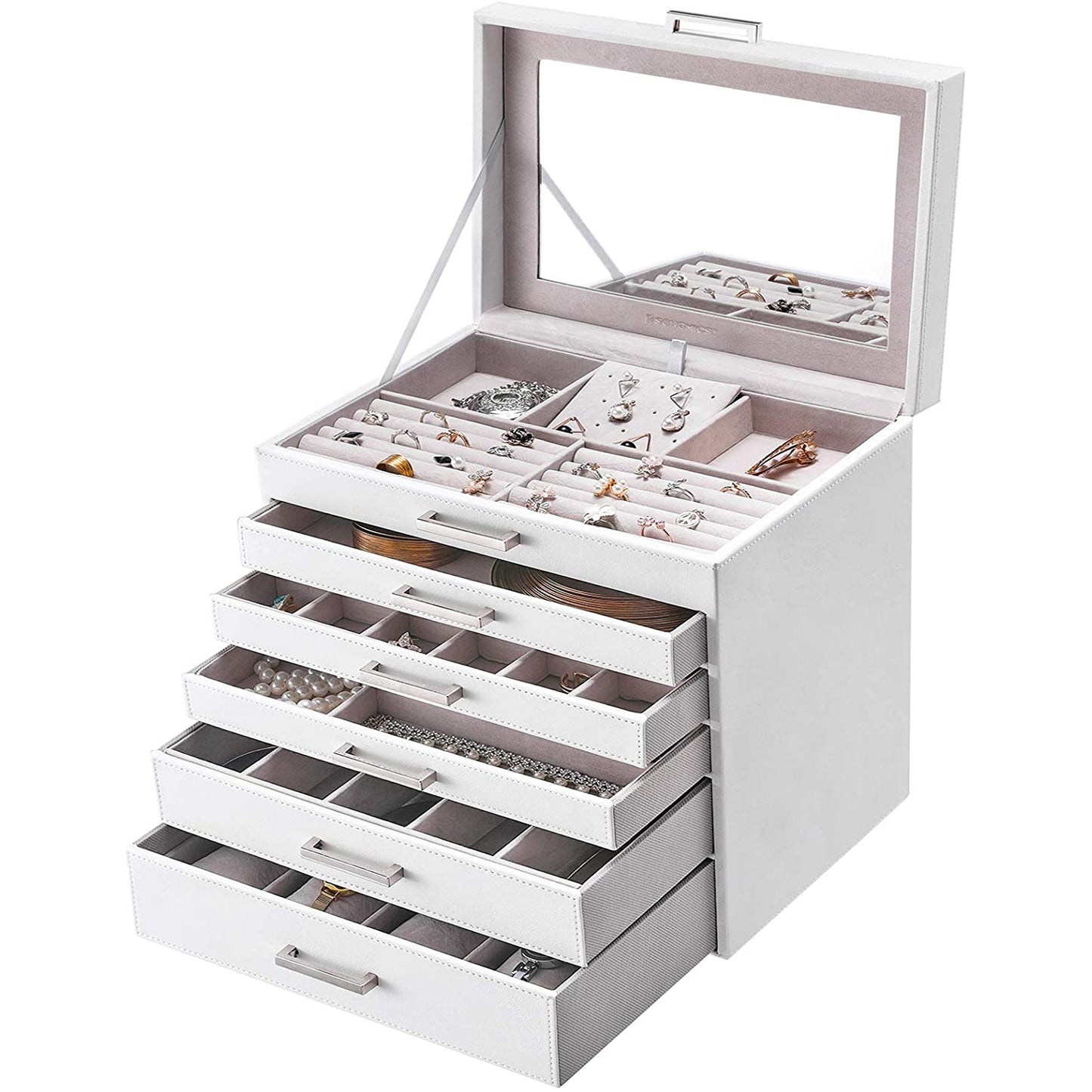 Nancy's Malveira Sieradendoos - Sieraden Organizer - Juwelendoos - Met Spiegel - Wit - Fluweel
