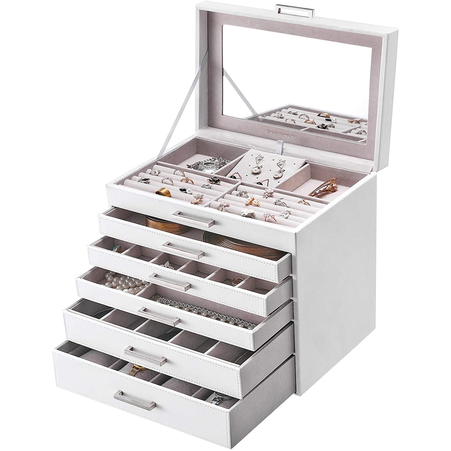 Nancy's Malveira Sieradendoos - Sieraden Organizer - Juwelendoos - Met Spiegel - Wit - Fluweel