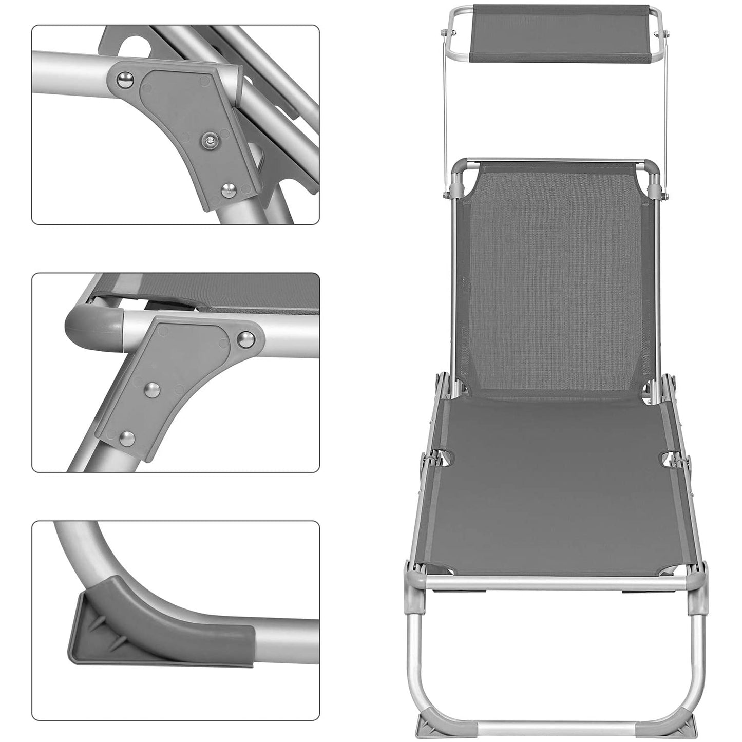 Nancy's Goulds Ligstoel - Zonnedak. - Strandbed - Rugleuning Verstelbaar - Antraciet - 55 x 193 x 31 cm