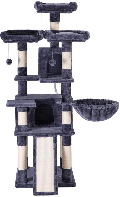 Nancy's Coppett Kattenboom - Krabpaal - 6 Niveaus - Hangmat - Grot - Rookgrijs - 54 x 50 x 168 cm