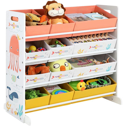 Nancy's Rolla Speelgoed Organizer - Speelgoedkast - Kinderkamerkast - Opbergkast - Kinderkamer - Voor Kinderen - 12 Dozen - Stof - Wit