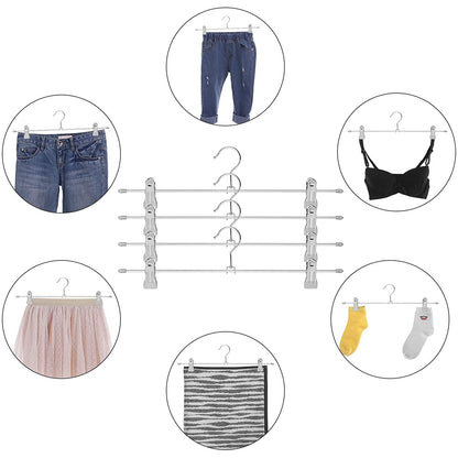 Nancy's Luxe Kledinghangers - Broekhangers - Set Van 20 - Rokhanger - Verstelbare Clips - 360° draaibaar - Zilvergrijs