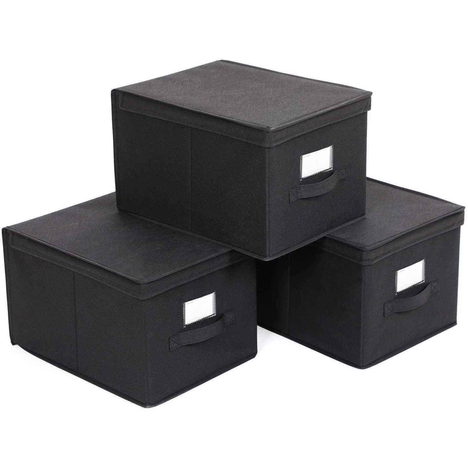 Nancy's Storage Box with Lid Black - Foldable Storage Boxes 3 Pieces
