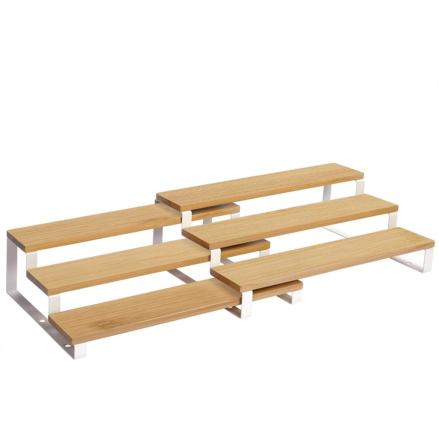 Nancy's Frankford Spice Racks - Set Of 3 - 3 Shelves Each - Bamboo - Extendable - Stackable - White - Natural