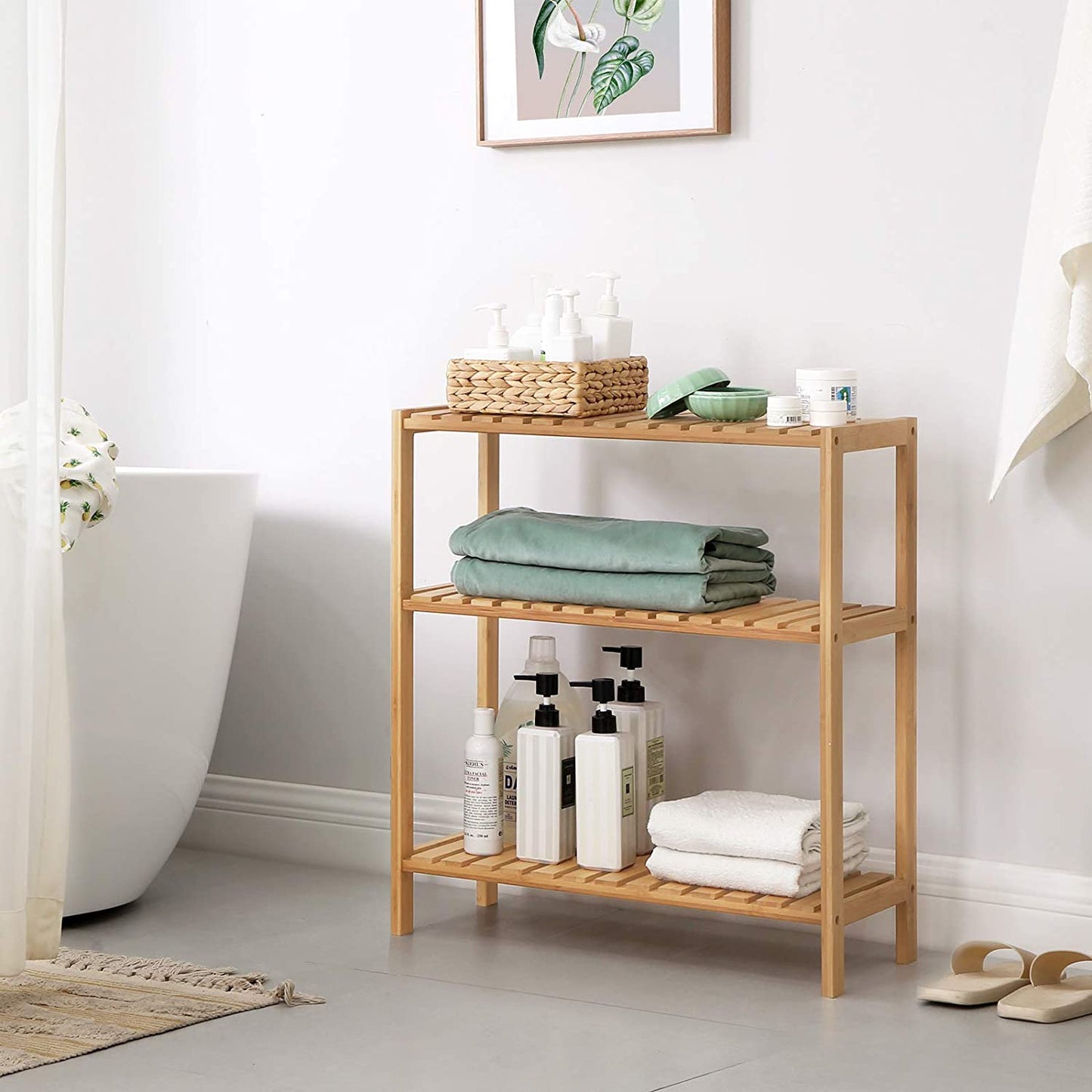 Nancy's Bathroom Rack Bamboo - Support de rangement à 3 couches