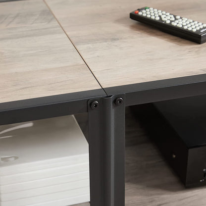 Nancy's Hawkshaw TV Meubel - TV Kast - Lowboard - Opbergruimte - Open Vakken - Tot 60/70 Inch - Staal - Bewerkt Hout - Natuurlijk - Grijs - 140/60 x 39,2 x 50 cm