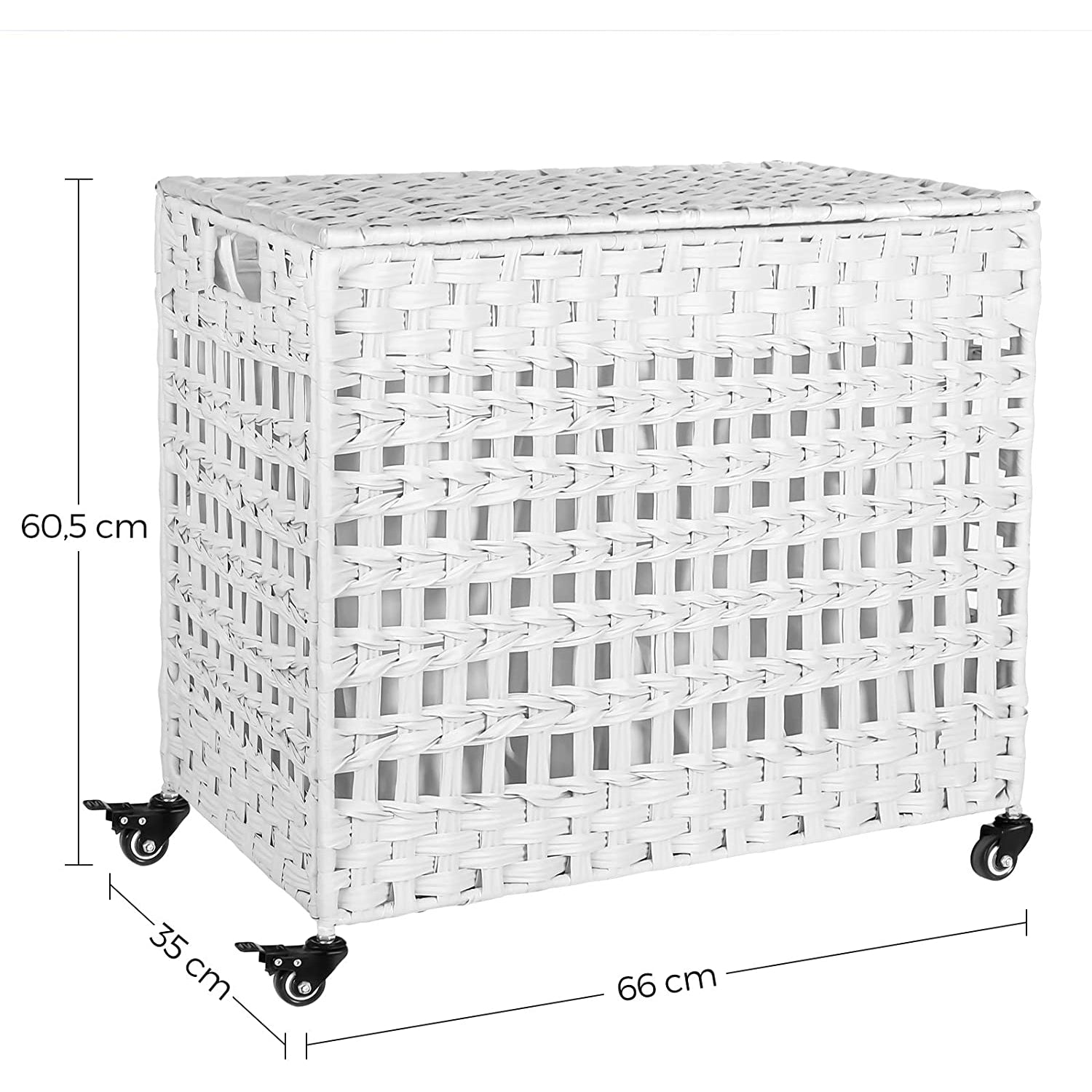 Nancy's Handgeweven 143L Wasmand - 3 compartimenten - Opbergmand - Verwijderbare voeringzakken - Naturel/Wit/Grijs - 66 x 35 x 60,5 cm