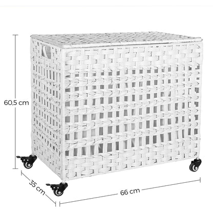 Nancy's Handgeweven 143L Wasmand - 3 compartimenten - Opbergmand - Verwijderbare voeringzakken - Naturel/Wit/Grijs - 66 x 35 x 60,5 cm