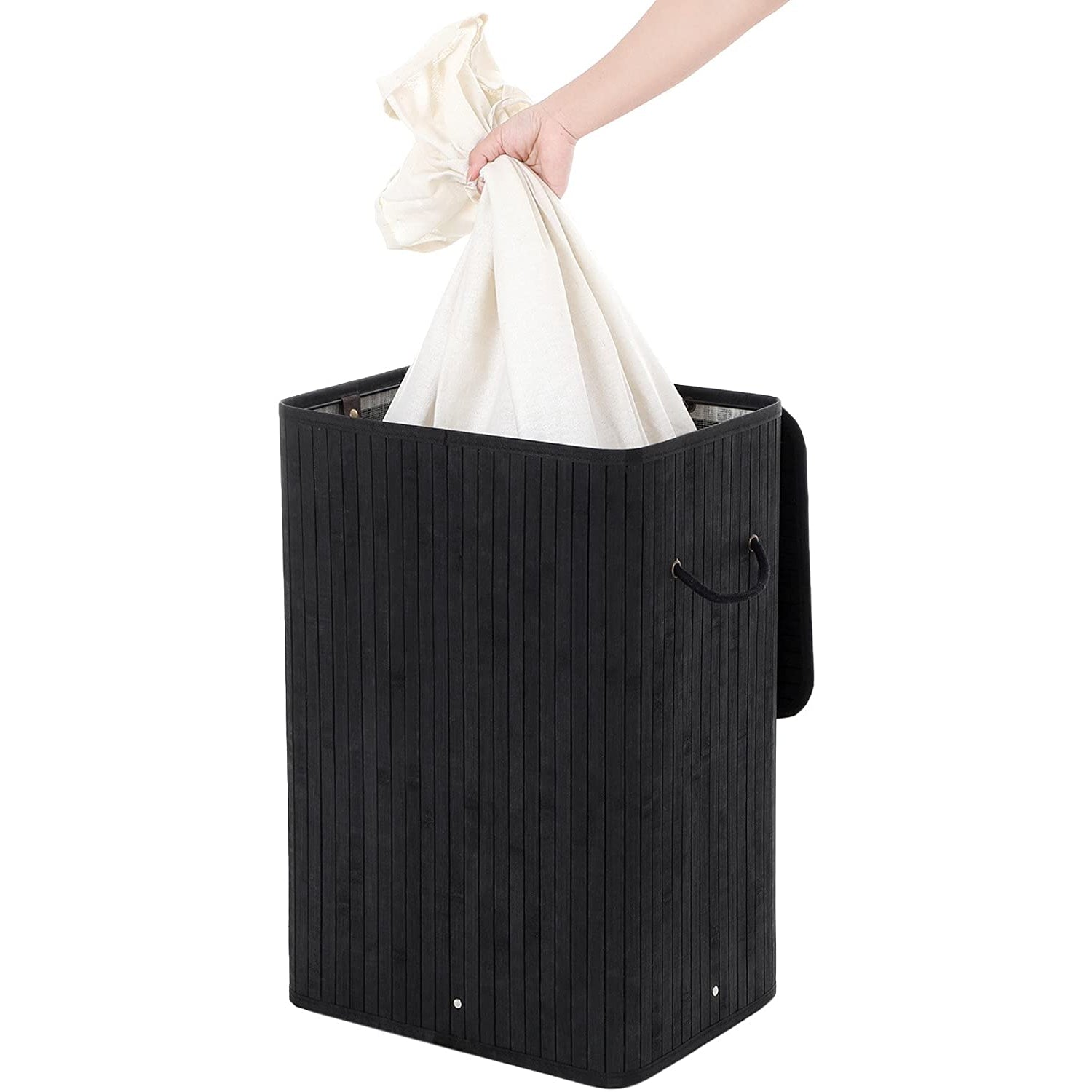 Nancy's Vermoim Wasmand - Wasbox - Uitneembare Waszak - Zwart - Bamboe - 72 Liter