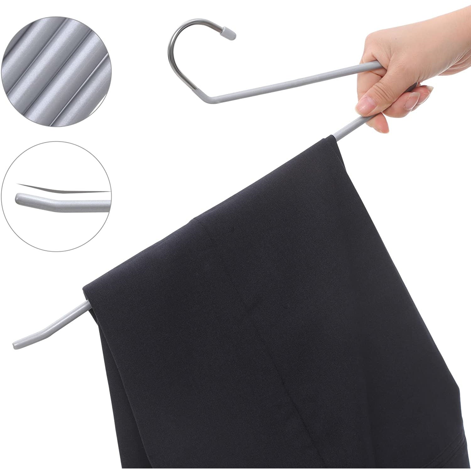 Nancy's Broekhangers - Kledinghangers - Set Van 20 - Open Einde - Anti-Slip - Ruimtebesparend - Grijs - Metaal