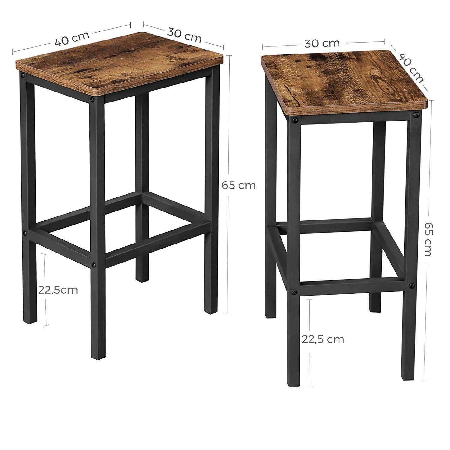 Nancy's Bar Stools Set Of 2 - Bar chairs with footrest - Bar stool Industrial - Dark brown - 40 x 30 x 65 cm