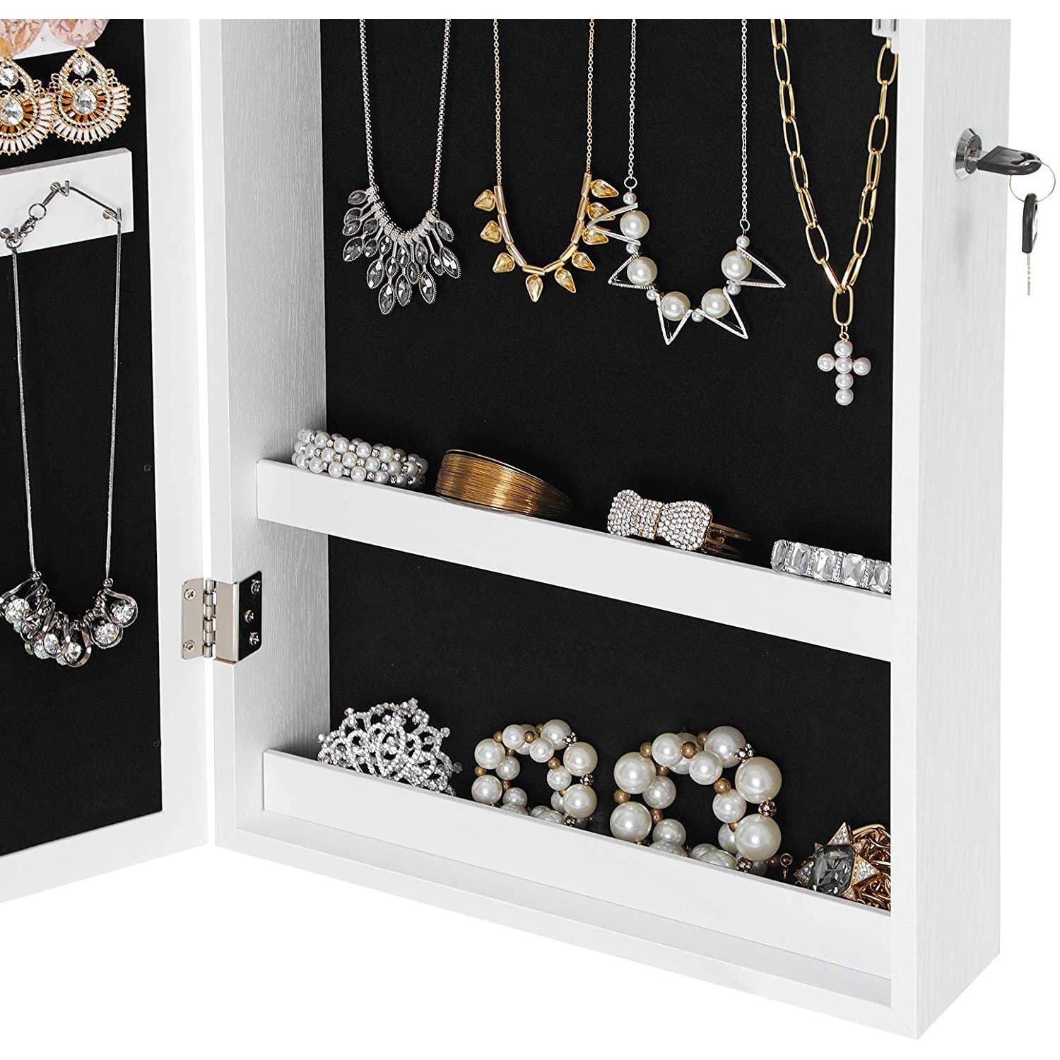 Nancy's Gradil Spiegel Sieradenkast - Passpiegel - Sieraden Opberger - Spiegelkast - Wandspiegel - Wit - ± 40 x 10 x 70 cm