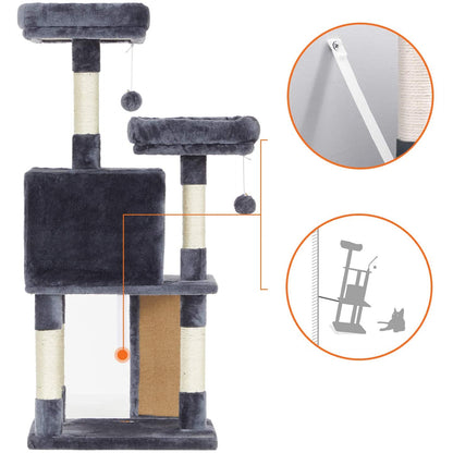 Nancy's Burton Scratching Post - Cat Tree - Cat Cave - 4 Levels - Smoke Gray - Beige - Plush - Sisal - 50 x 35 x 115 cm