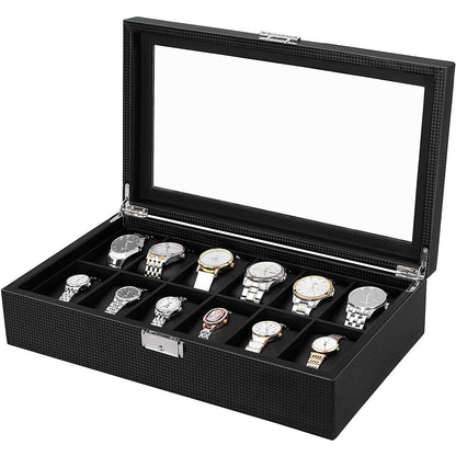 Nancy's Frank Hill Watch Box - Rangement pour montres - 12 Compartiments - Velours - PU - Boucle Métal - Noir - 36,2 X 9 X 21,3 cm