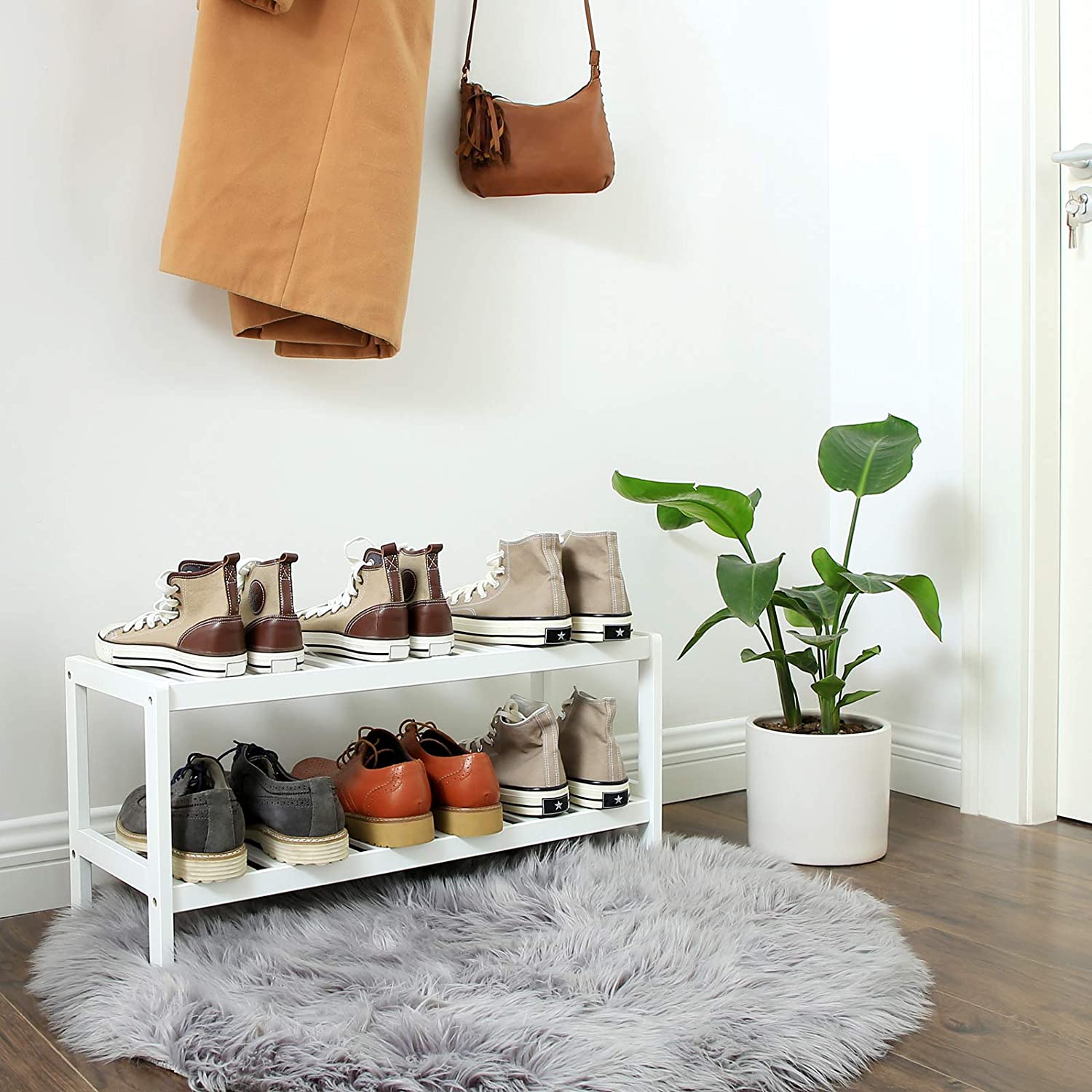 Nancy's Charneca Schoenenrek - Rek voor 6 paar schoenen - Wit - Bamboe - ± 70 x 25 x 30 cm