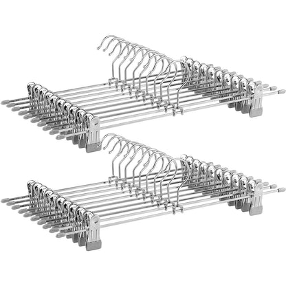 Nancy's Luxe Kledinghangers - Broekhangers - Set Van 20 - Rokhanger - Verstelbare Clips - 360° draaibaar - Zilvergrijs