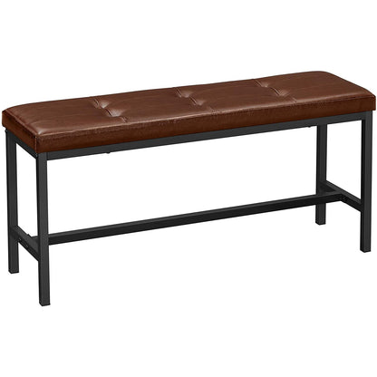 Nancy's Powell Eetkamerbank - Gestoffeerde Bank - Keukenbank - PU-Afdekking - Stalen Frame - Bruin - Zwart - 108 x 32,5 x 48 cm