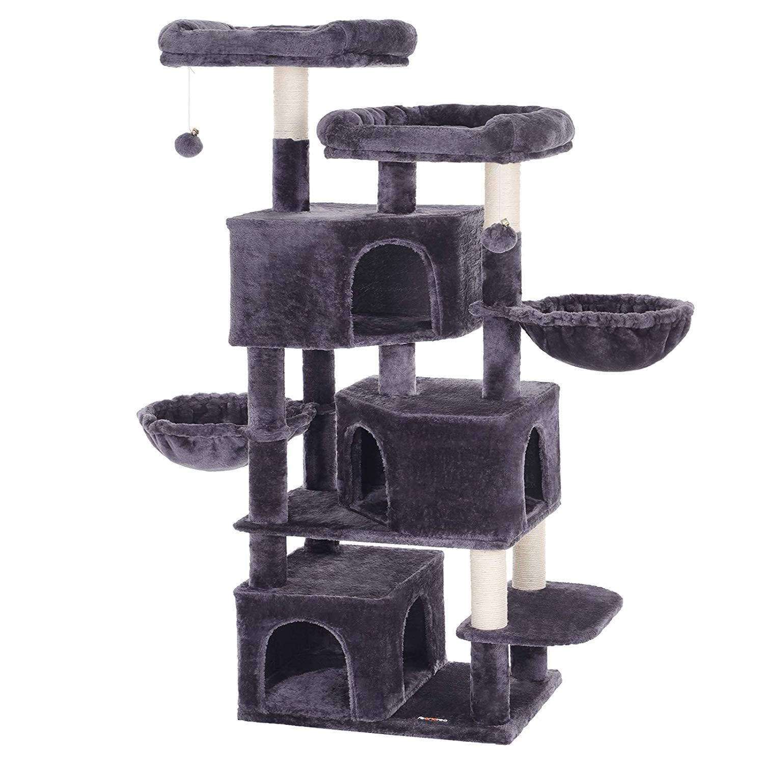 Nancy's XXL Kattenboom - Kat toren met 3 grotten - Krabpaal - Krabpalen voor katten -Donkergrijs - 55 x 40 x 164 cm