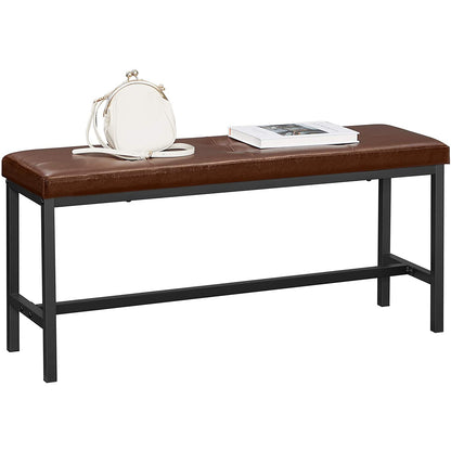 Nancy's Powell Eetkamerbank - Gestoffeerde Bank - Keukenbank - PU-Afdekking - Stalen Frame - Bruin - Zwart - 108 x 32,5 x 48 cm