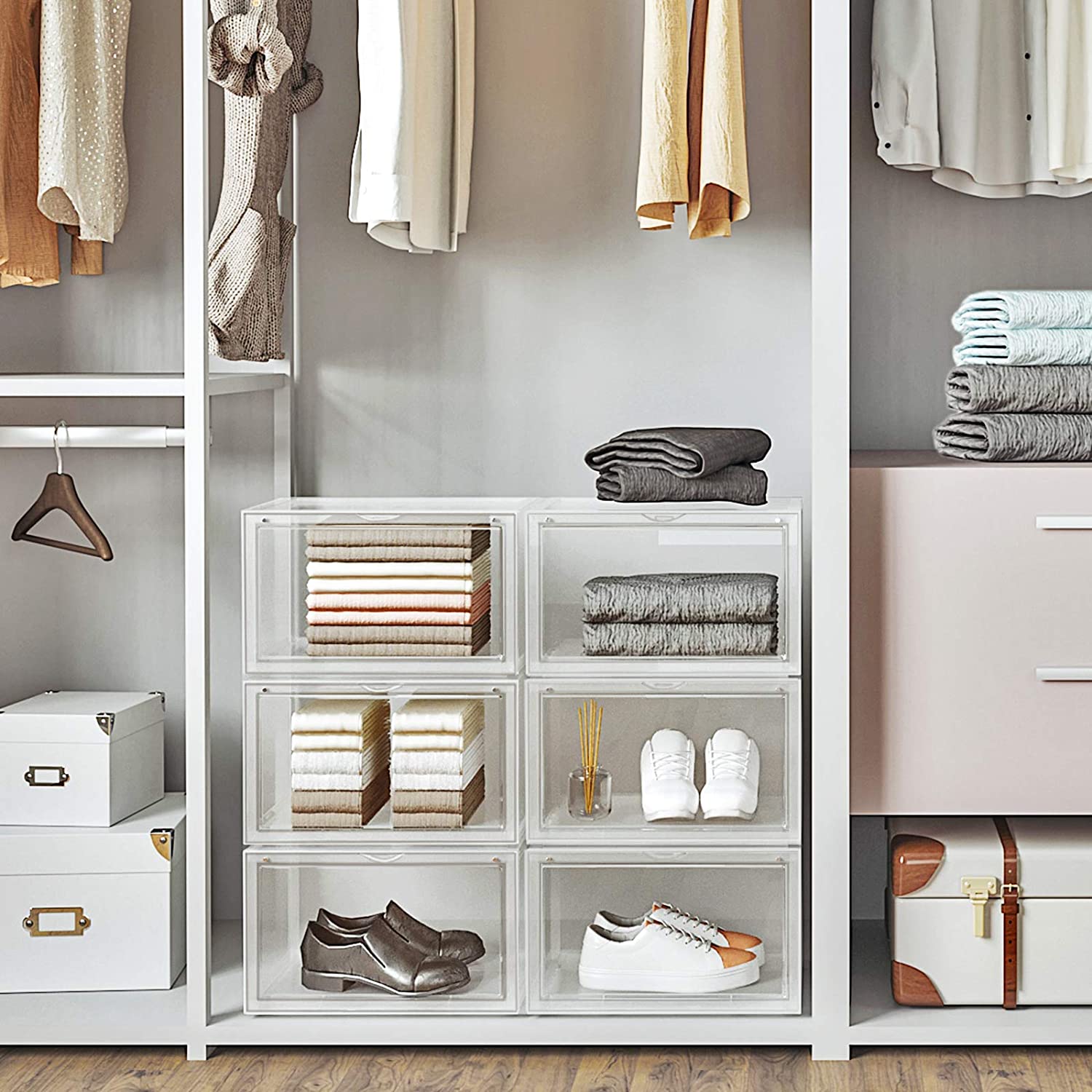 Nancy's Frielas Schoenendoos - Set van 3 - Stapelbare Schoen organizer - Schoenenopslag - Voor schoenen tot maat 46 - Transparant