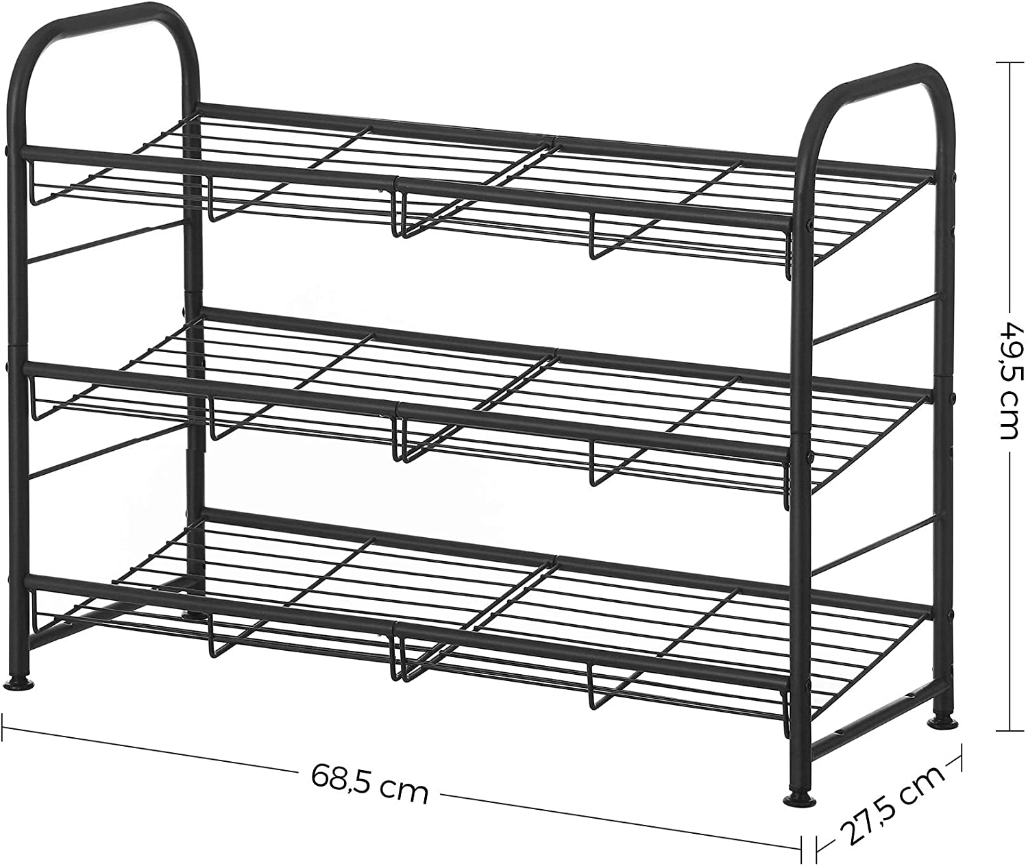 Nancy's Charland Schoenenrek - Schoenen Organizer - 3 Niveaus - 12 Paar Schoenen - Staal - Zwart - ± 70 x 30 x 50 cm