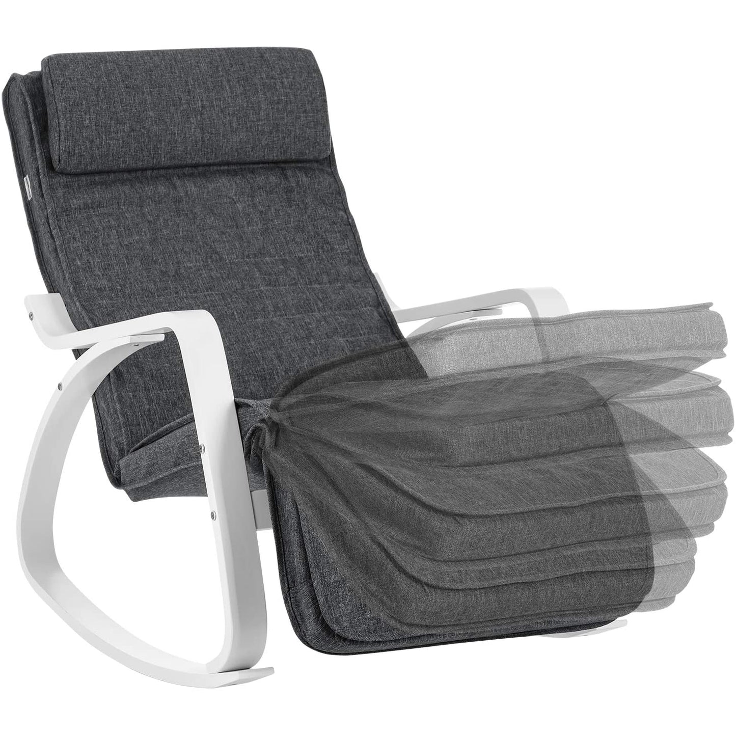 Nancy's San Felipe Schommelstoel - Relax Fauteuil - Loungestoel - Wit / Grijs - Linnen / Berkenhout