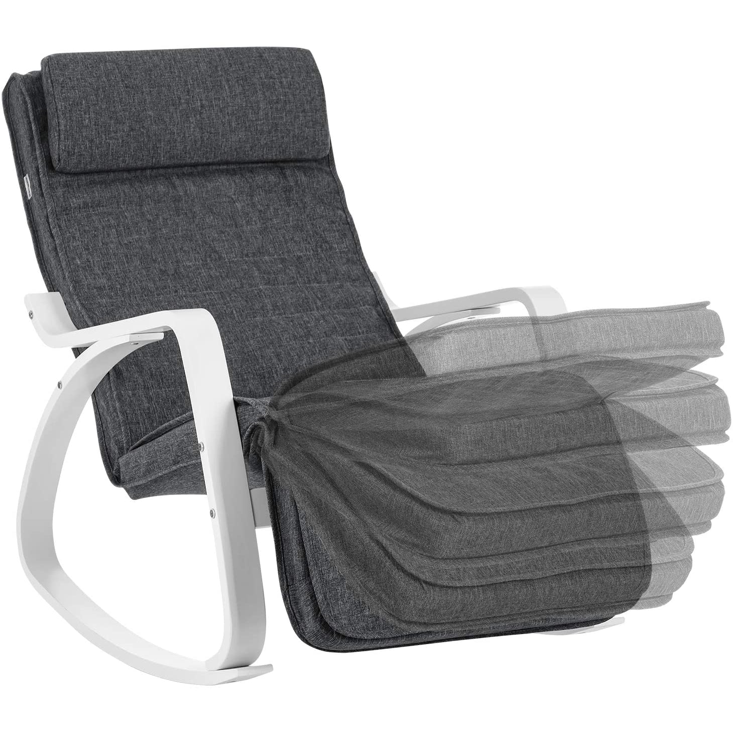 Nancy's San Felipe Schommelstoel - Relax Fauteuil - Loungestoel - Wit / Grijs - Linnen / Berkenhout