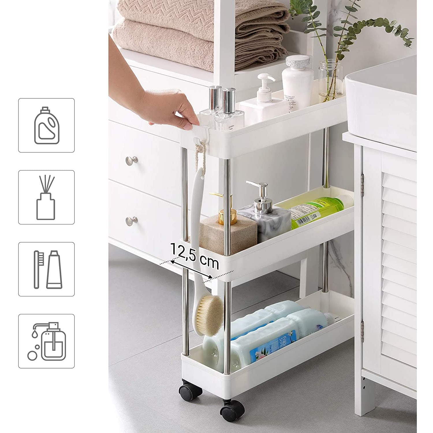 Nancy's Gamelin Keukentrolley - Keukenwagen - Serveerwagen - 3 Niveaus - Wit - ± 40 x 10 x 60 cm