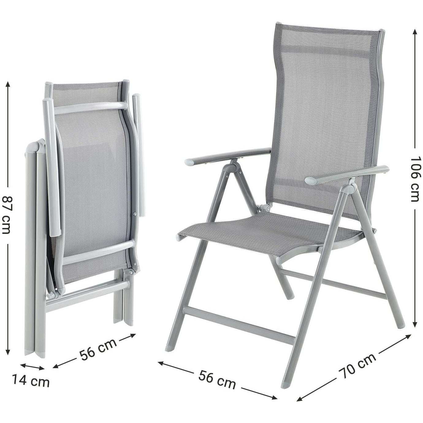 Nancy's Betonville Garden Chairs - Set of 4 - Folding Chairs - Outdoor Chairs - Aluminum Frame - Adjustable Backrest - Gray