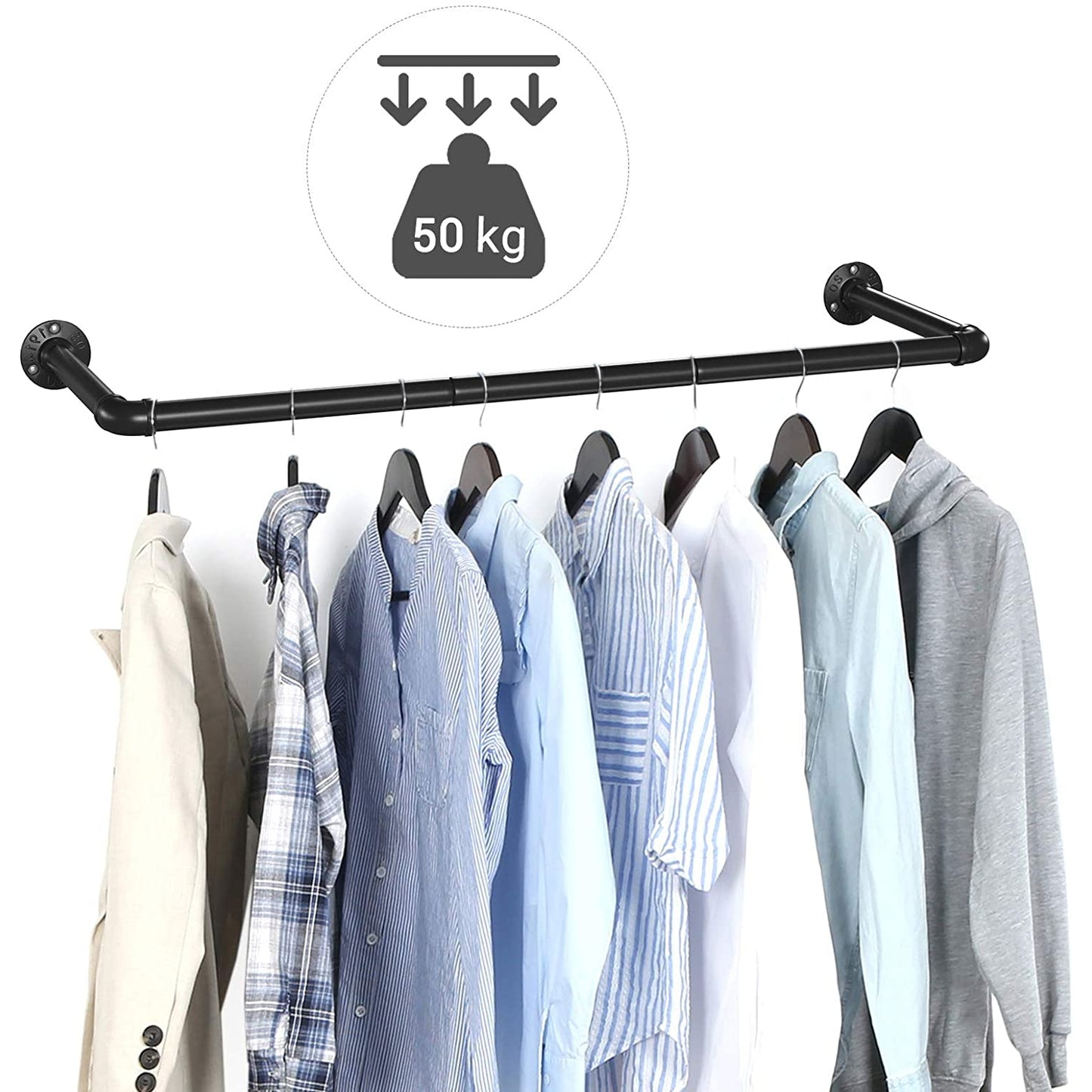 Nancy's Foul Bight Kledingrek - Set Van 2 - Wandmontage - 2 Stangen - Zwart - Metaal - 92 x 30 x 7.5 cm