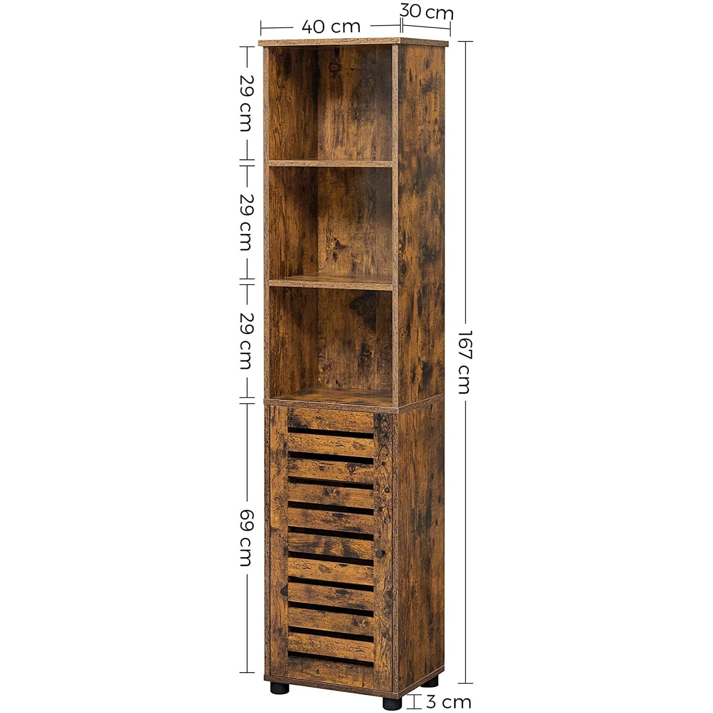 Nancy's Palm City Storage Cabinet - Bathroom Cabinet - High Cabinet - 3 Open Compartments - Opening Door - Adjustable Shelves - Industrial - Brown - Engineered Wood - 40 x 30 x 167 cm