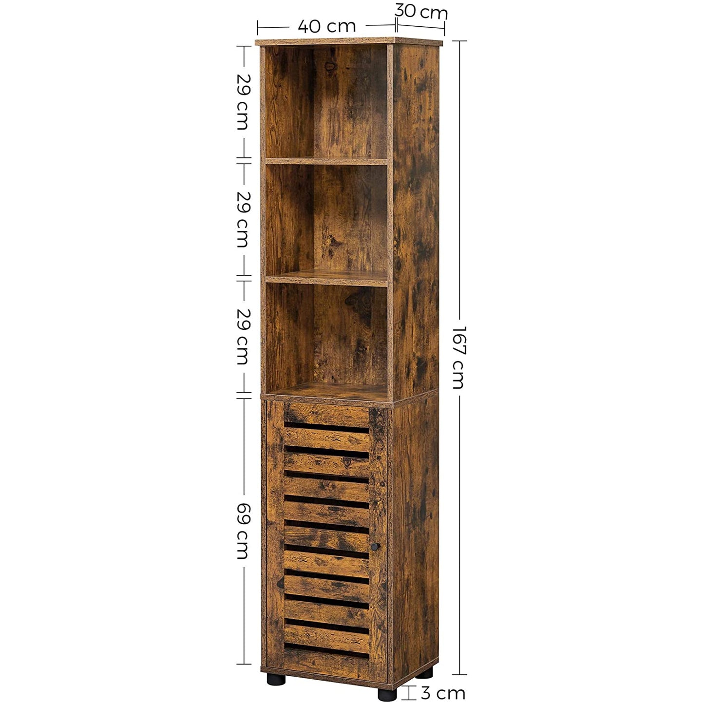 Nancy's Palm City Badkamerkast - Opbergkast - Badkamermeubel - Vintage Bruin - ± 40 x 30 x 165 cm