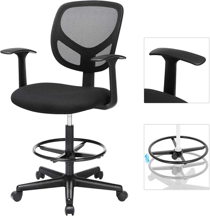 Nancy's Haypook Office chair - Swivel chair - Work stool - Ergonomic - Armrests - Height adjustable - Footrest - Black - Plastic - Fabric - 64 x 64 x 97-117 cm 