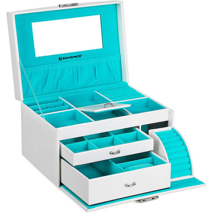 Nancy's Jewelry Box Blanc - Boîte à bijoux avec miroir - Trousse à cosmétiques