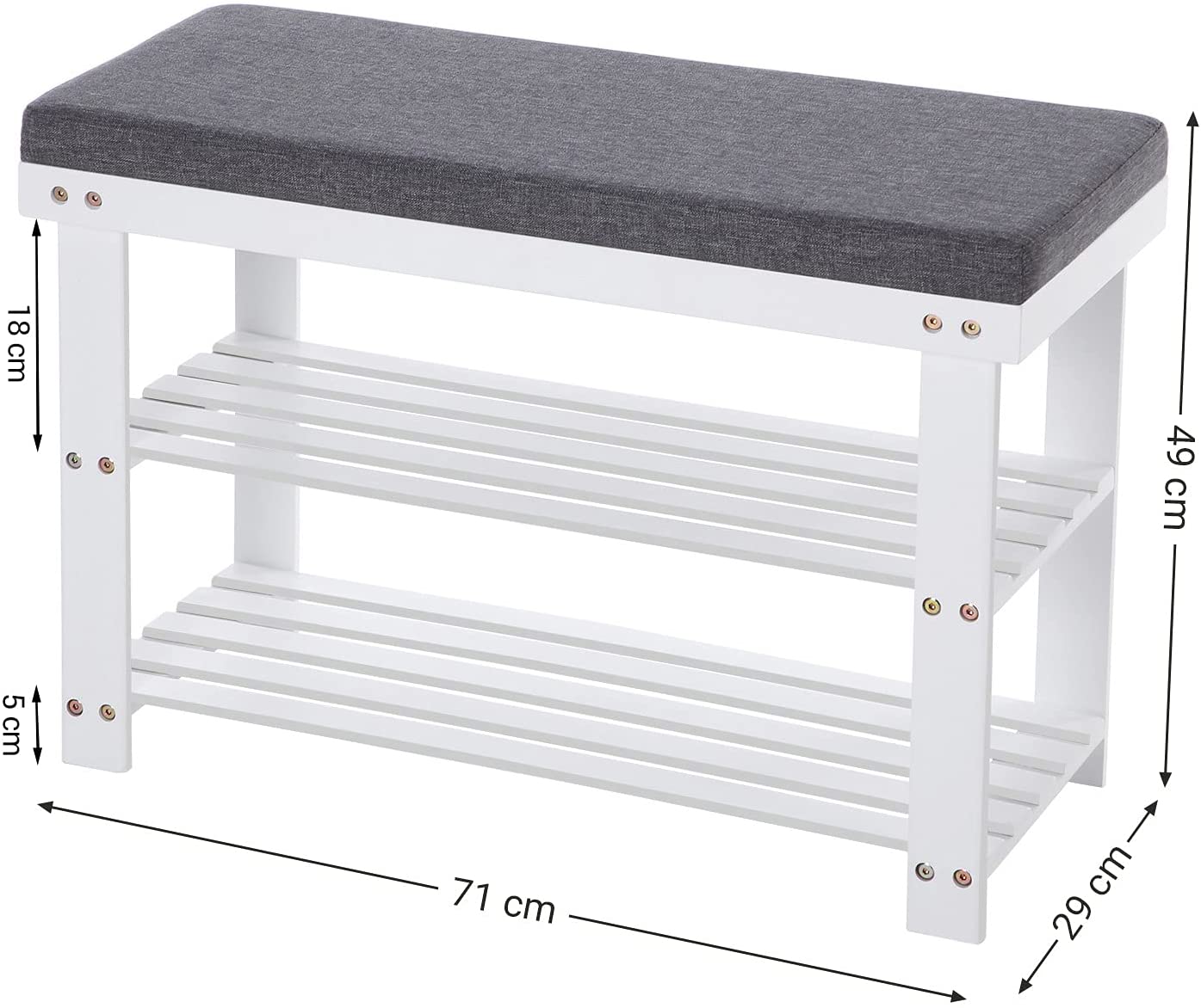 Nancy's Greenhill Shoe Bench - Shoe Rack - Bamboo - 2 Shelves - Seat - Gray - 71 x 29 x 49 cm 