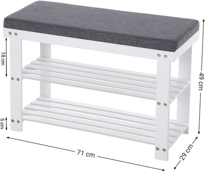 Nancy's Greenhill Schoenenbank - Schoenenrek - Bamboe - 2 Planken - Zitje - Grijs - 71 x 29 x 49 cm