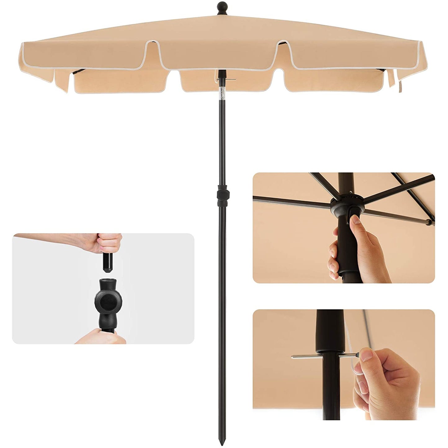 Nancy's Buck Point Parasol - Rechthoekig - Tuinparasol - Draagtas - Statief - Taupe - 200x 125 cm