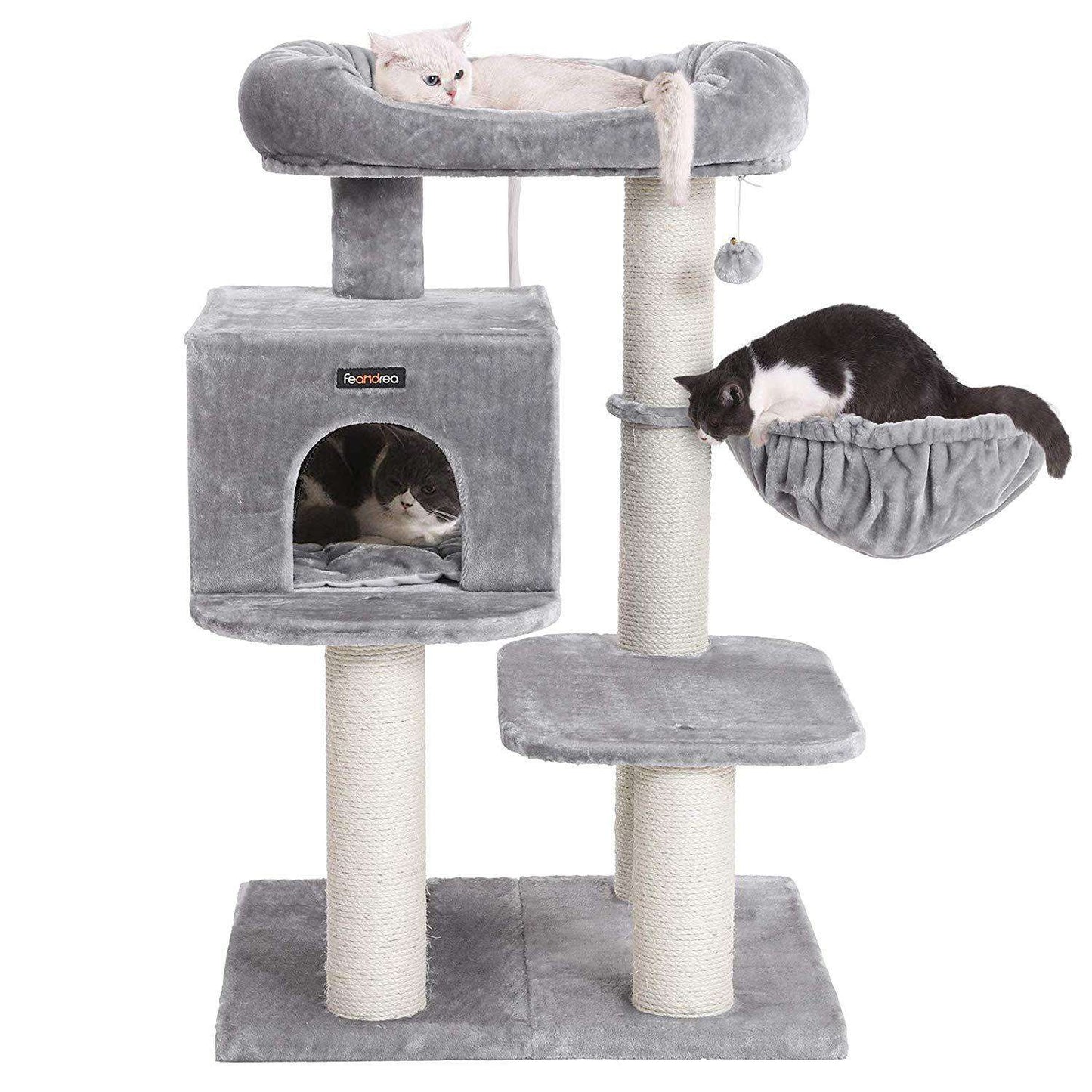 Tour à chat de Nancy - Arbre à chat réglable - Maison à chat - Griffoir - Gris - 70 x 60 x 112 cm